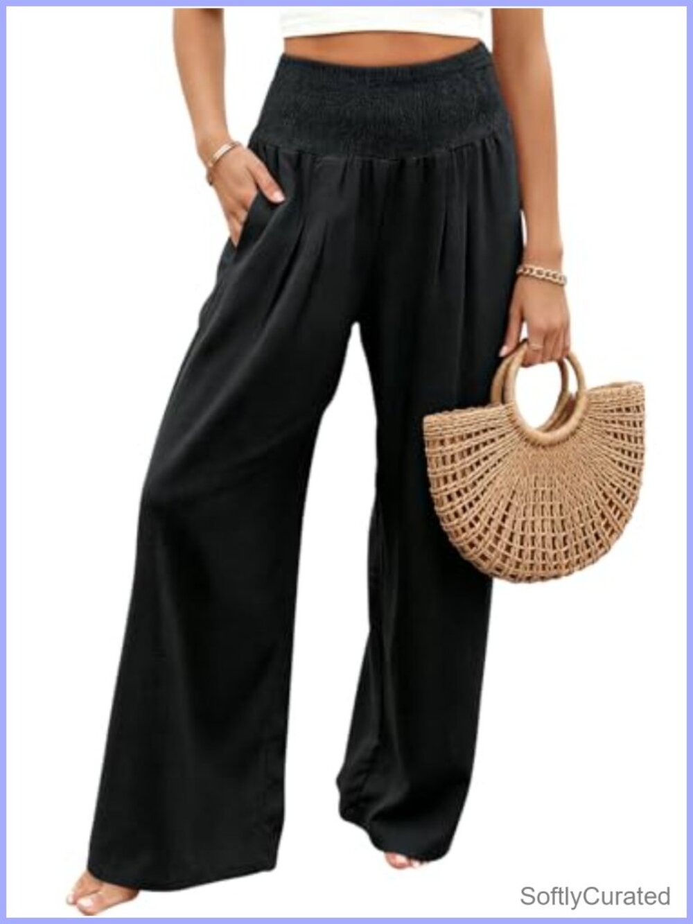 Women's Wide Leg Palazzo Pants High Rise Drawstring Elastic Waist with Pockets